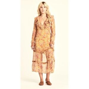 Arnhem Grace Honeysuckle 100% Silk Boho Tiered Sheer Sundress Women's Size 10